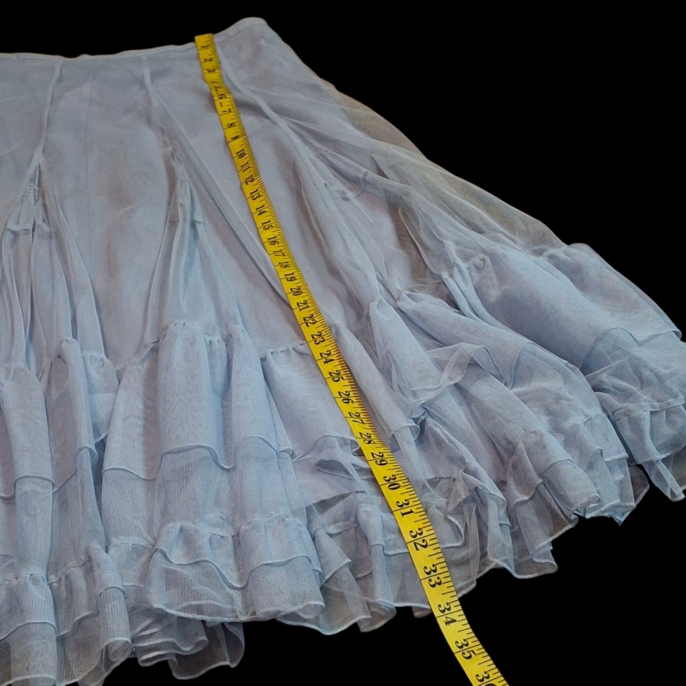Together Blue Chiffon Ruffel Tiered Mesh High-Waisted Maxi Skirt Women Size 12 - Picture 16 of 16